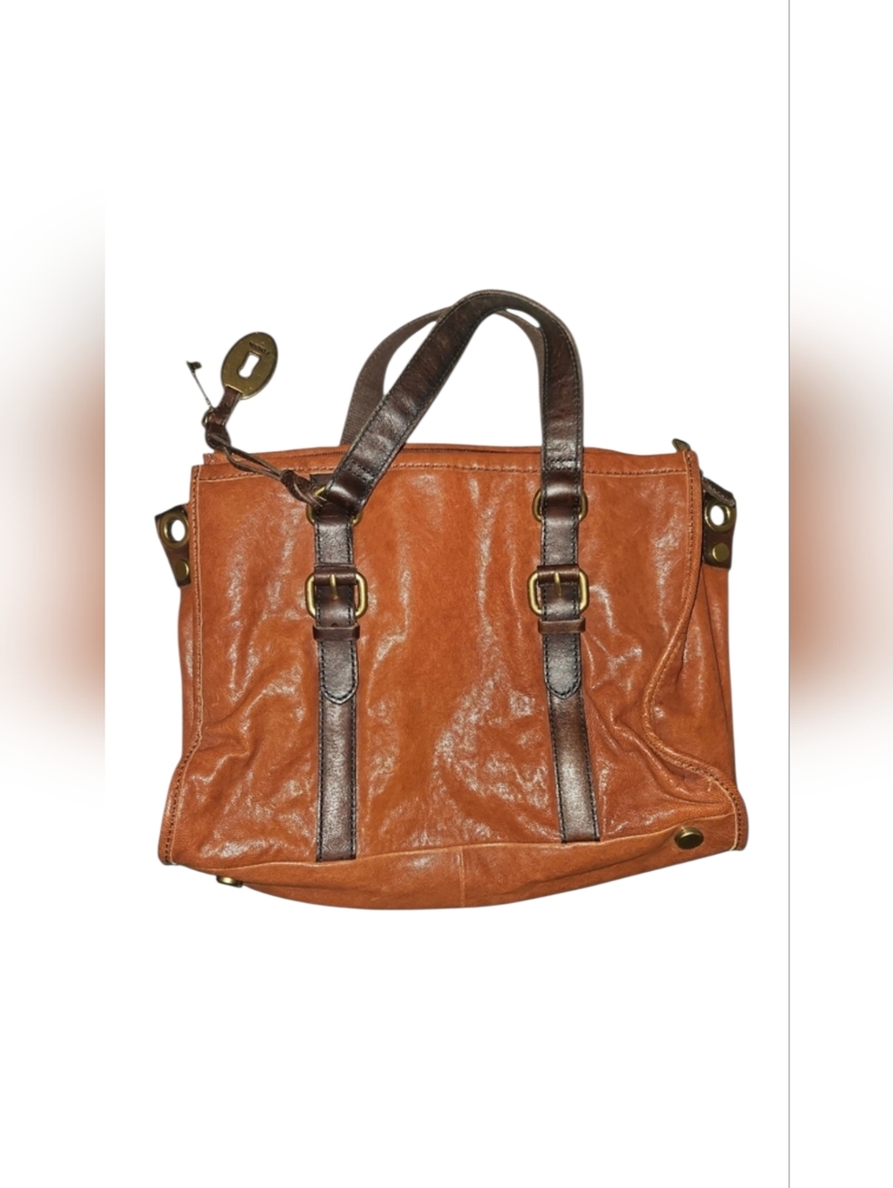 Fossil Long Live Vintage 1954 Shoulder Bag In Two Tone Leather And Buckles Accen
